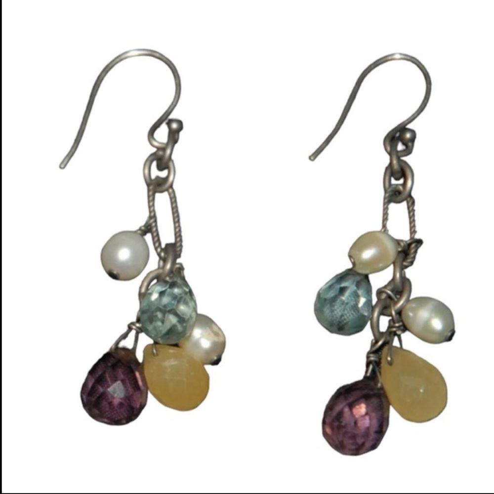 Silpada necklace multi color/multiple gem and pearl necklace  stitched leather - Picture 4 of 4